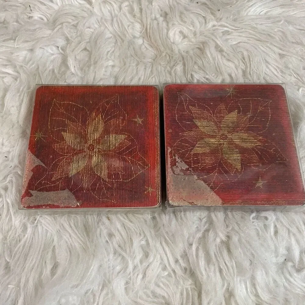 Vintage Holiday Christmas Poinsettias 2 Sets of 4 Cork Coasters New Old Stock